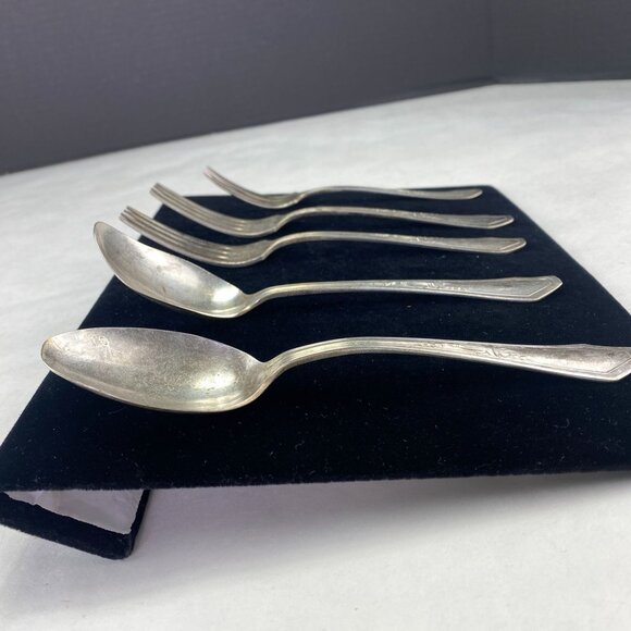 Vintage Oneida Glastonbury Pearl Silverplate Forks Spoons 5 Pcs - Picture 6 of 13